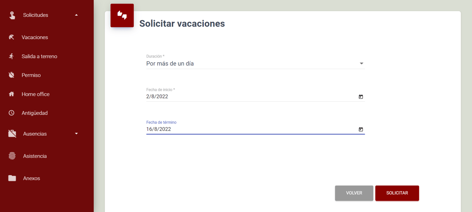Solicitar vacaciones